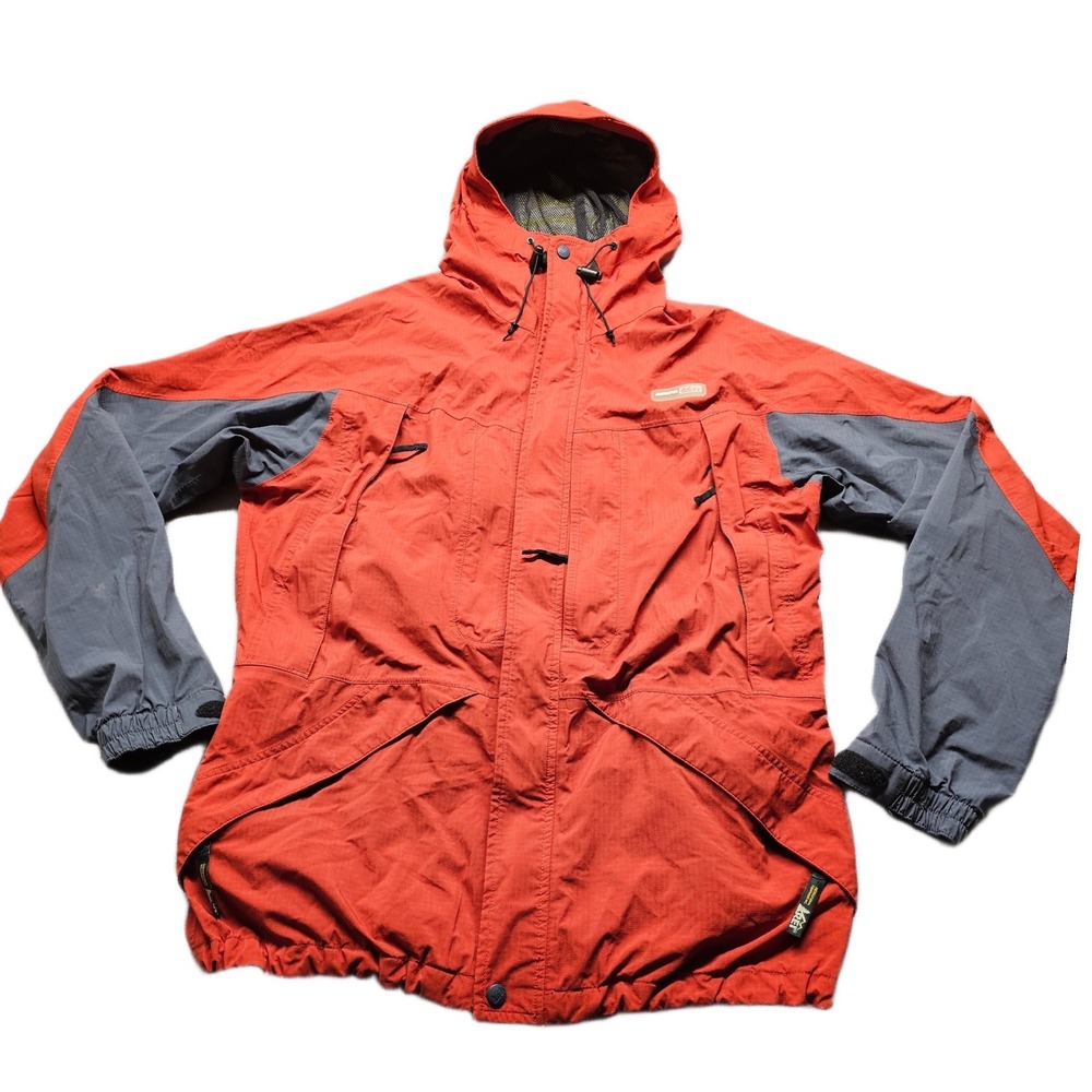 REI Gore-Tex Waterproof Parka Jacket Mens M Red Gray Mesh Lined Hooded Zip Up